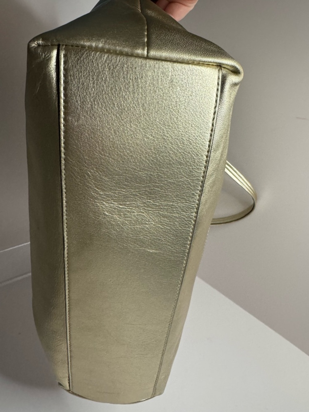#255 Coach Laura Leather Signature Print Metallic Gold Shoulder Tote Bag - Picture 6 of 14